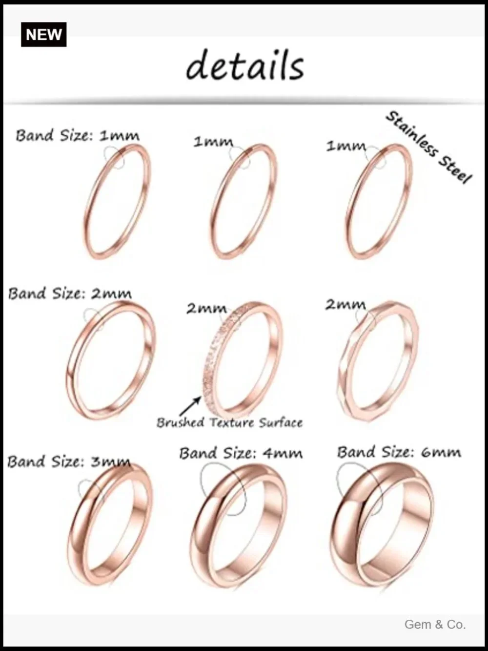 9Pcs Stackable Eternity Ring Set Stainless Steel Band Engagement Wedding Ring